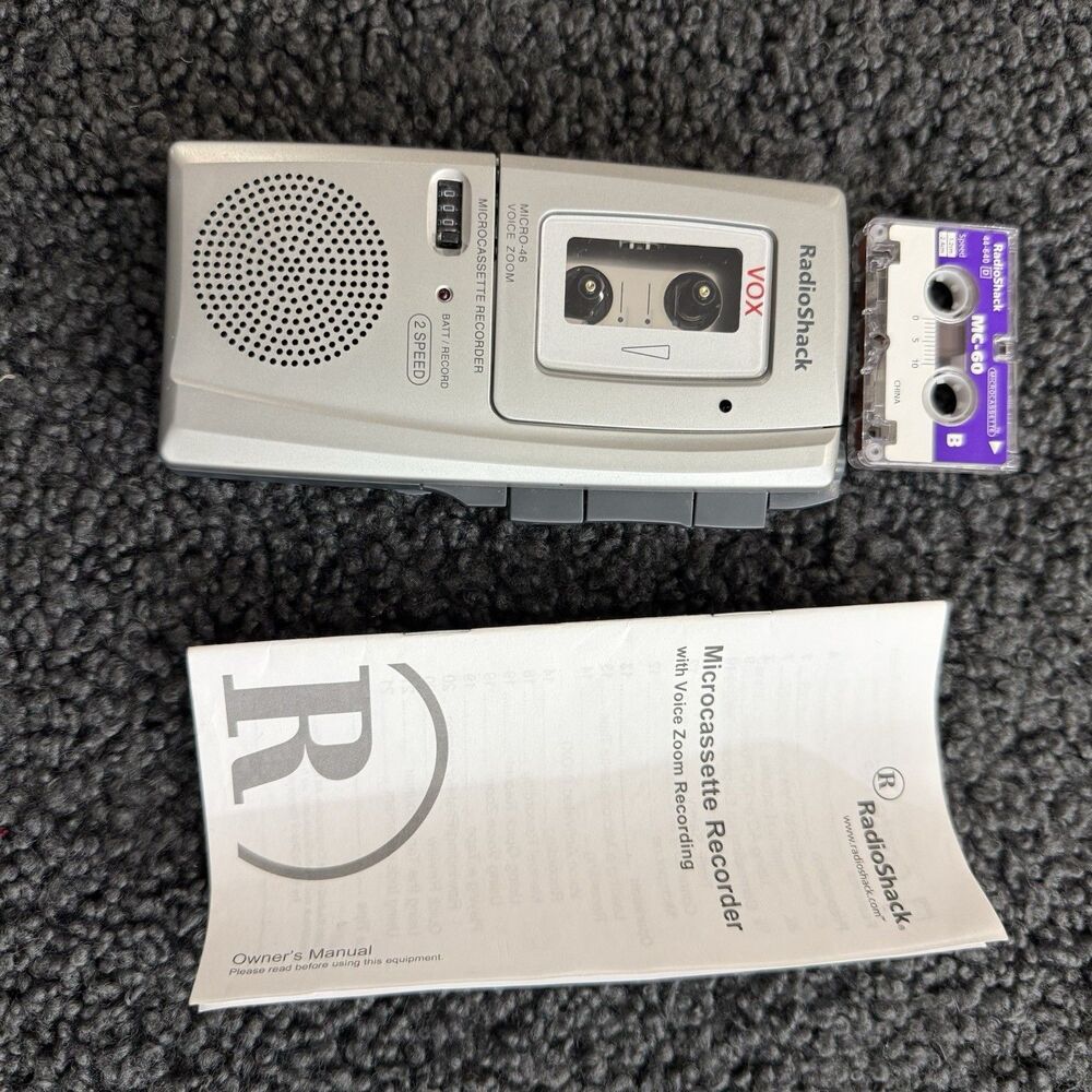 Radio Shack VOX Micro-46 Voice Recorder Silver Microcassette Recorder Tested